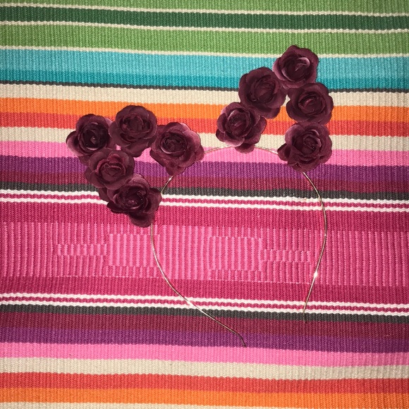 NEW! Maroon Rose Cat Ears Headpiece! - Picture 1 of 1